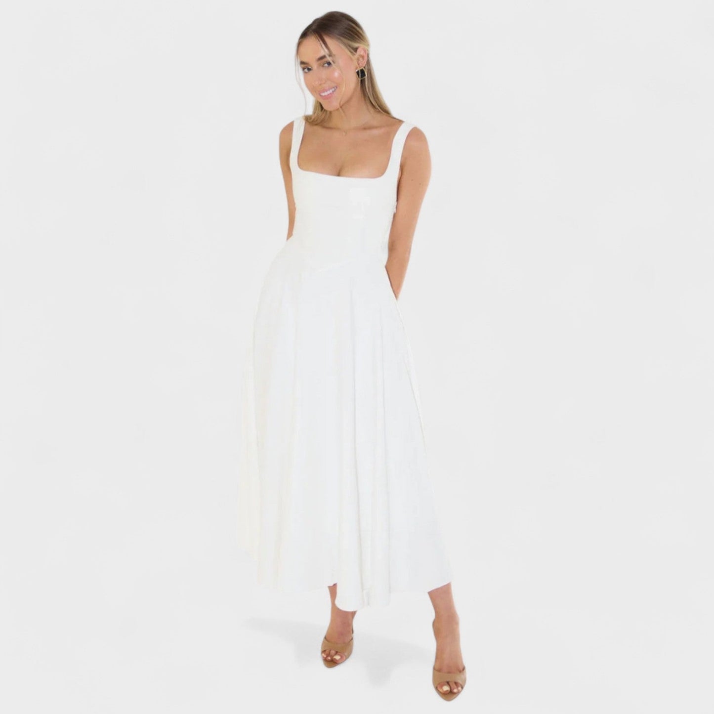 Maribel - Vestido Midi con Escote Cuadrado