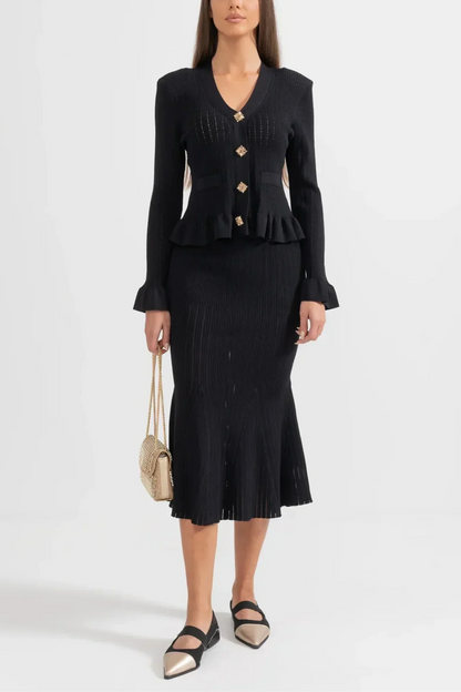 Prudence | Conjunto de Vestido Midi de Punto Refinado y Top con Botones