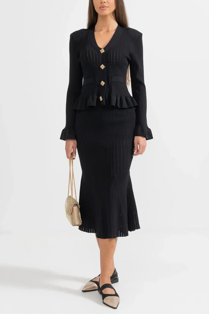 Prudence | Conjunto de Vestido Midi de Punto Refinado y Top con Botones