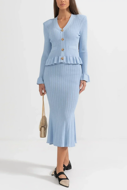 Prudence | Conjunto de Vestido Midi de Punto Refinado y Top con Botones