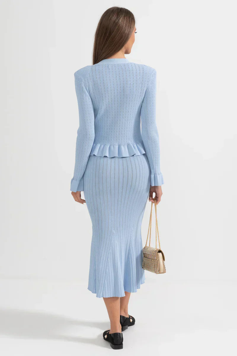 Prudence | Conjunto de Vestido Midi de Punto Refinado y Top con Botones