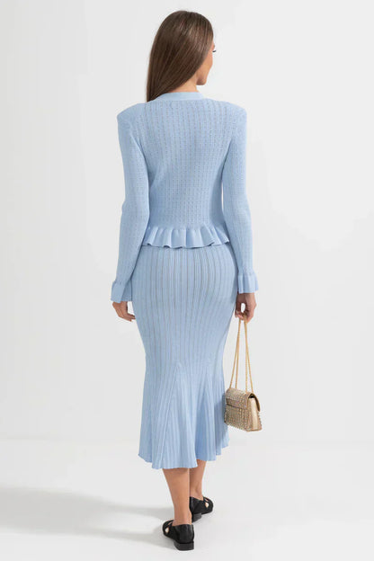 Prudence | Conjunto de Vestido Midi de Punto Refinado y Top con Botones