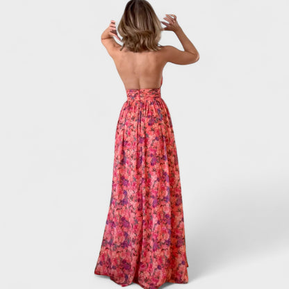 Floralia | Vestido largo con pesas y espalda descubierta