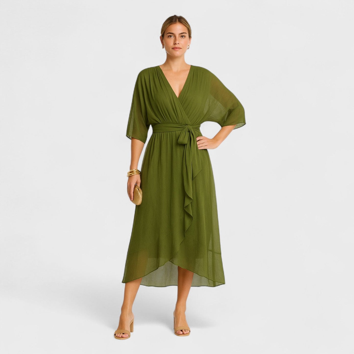 Yalina - Vestido elegante con cinturilla alrededor de la cintura y cinturilla ajustable