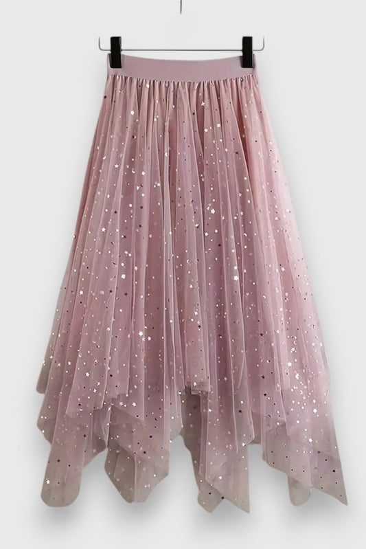 Colette | Falda de Alba | Lentejuelas con Dobladillo Fruncido y Cintura Alta