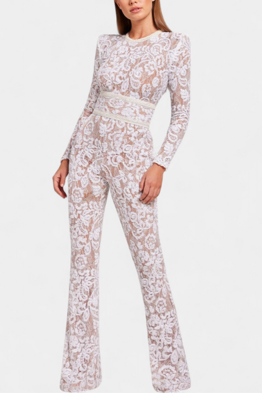 Jimena | Mono de Encaje con Lentejuelas y Cinturón