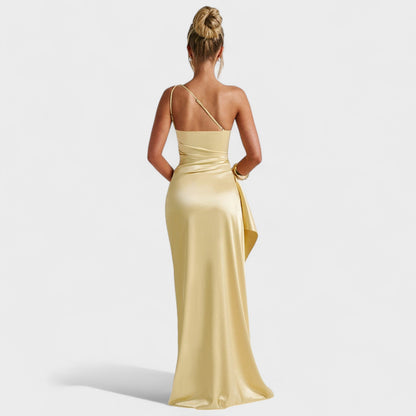 Ariel - Vestido Asimétrico de Satén Limón