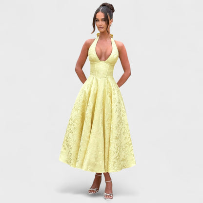 Halina - Vestido midi con corsé y volantes