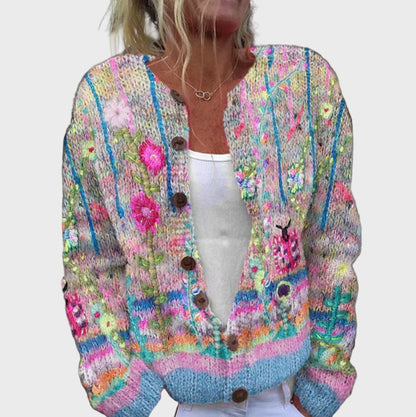 Cómodo Chaleco de Punto con Diseño Florido