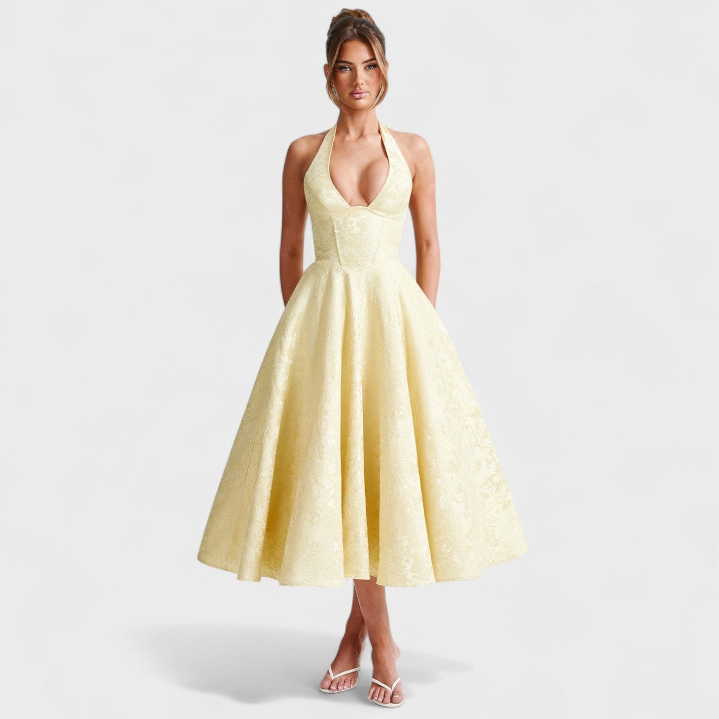 Halina - Vestido midi con corsé y volantes