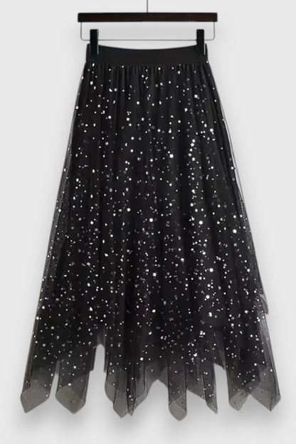Colette | Falda de Alba | Lentejuelas con Dobladillo Fruncido y Cintura Alta