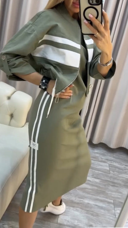 Feyra | Conjunto Casual y Elegante con Vestido de Cuello Redondo y Chaqueta para Mujer