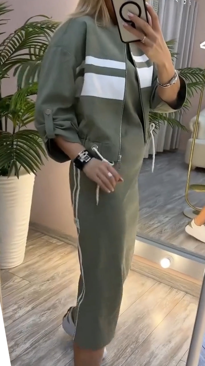 Feyra | Conjunto Casual y Elegante con Vestido de Cuello Redondo y Chaqueta para Mujer