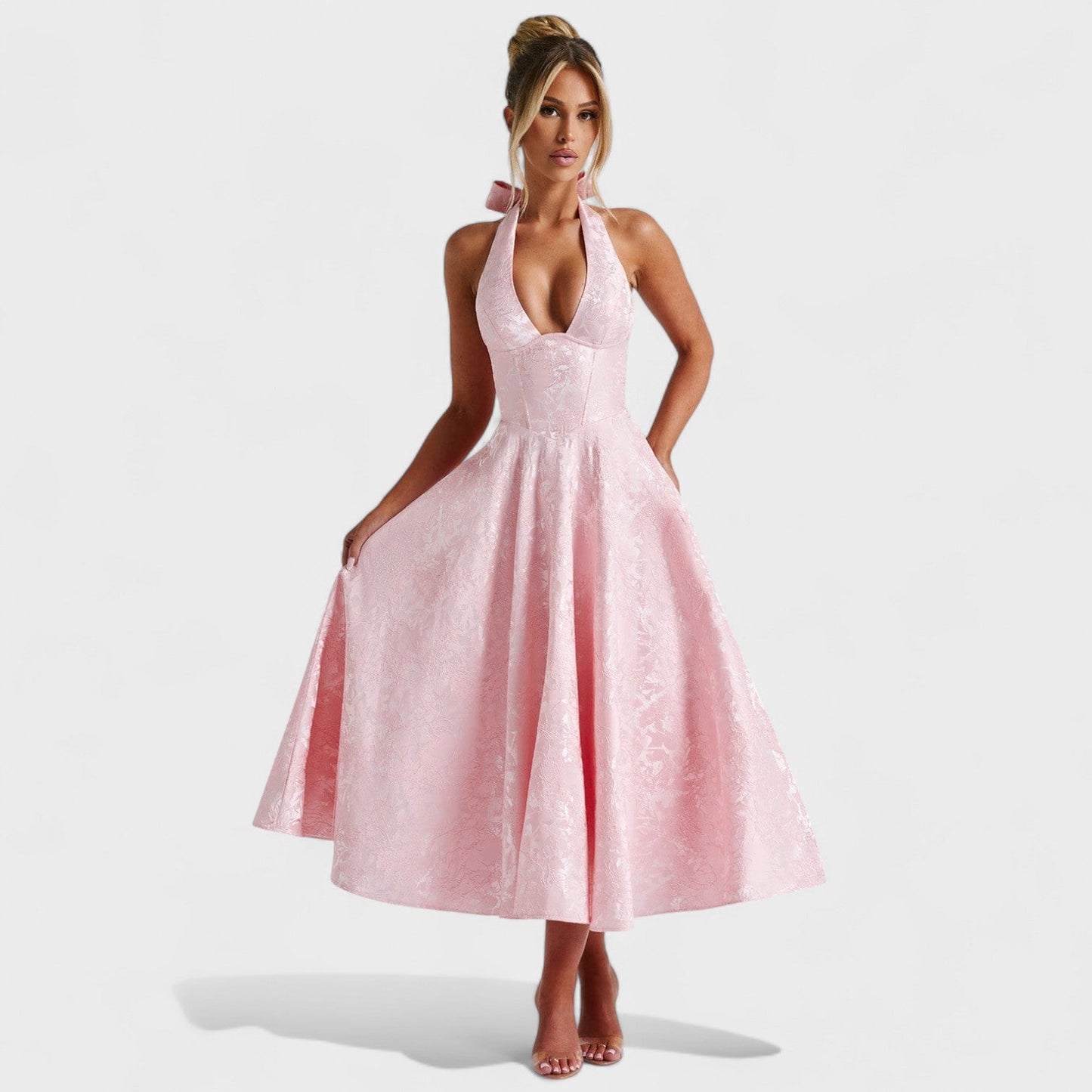 Effie -Vestido midi texturizado con escote en V