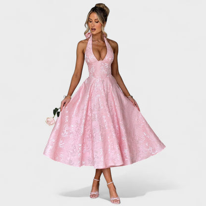 Effie -Vestido midi texturizado con escote en V