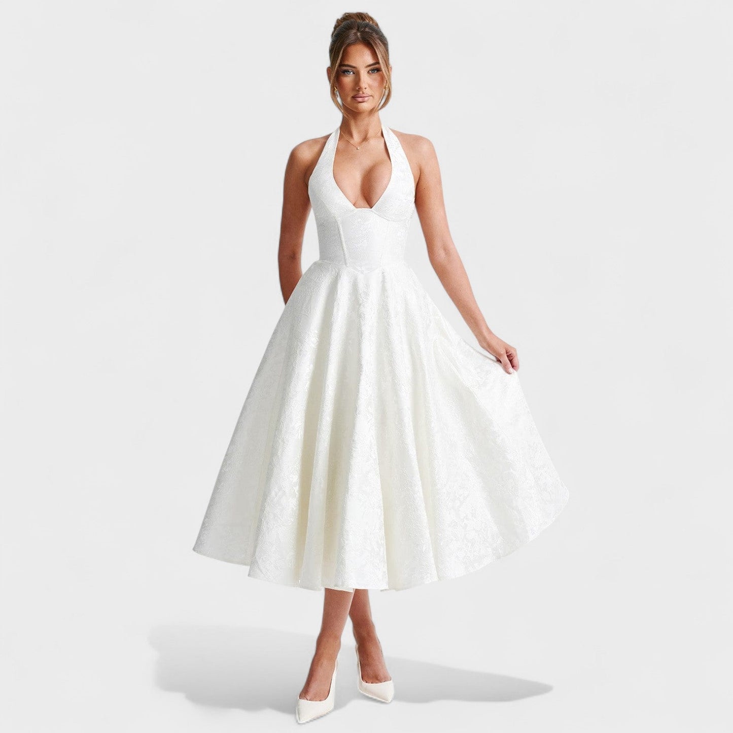 Effie -Vestido midi texturizado con escote en V