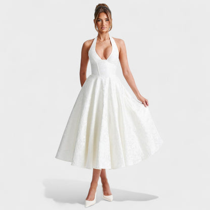 Effie -Vestido midi texturizado con escote en V