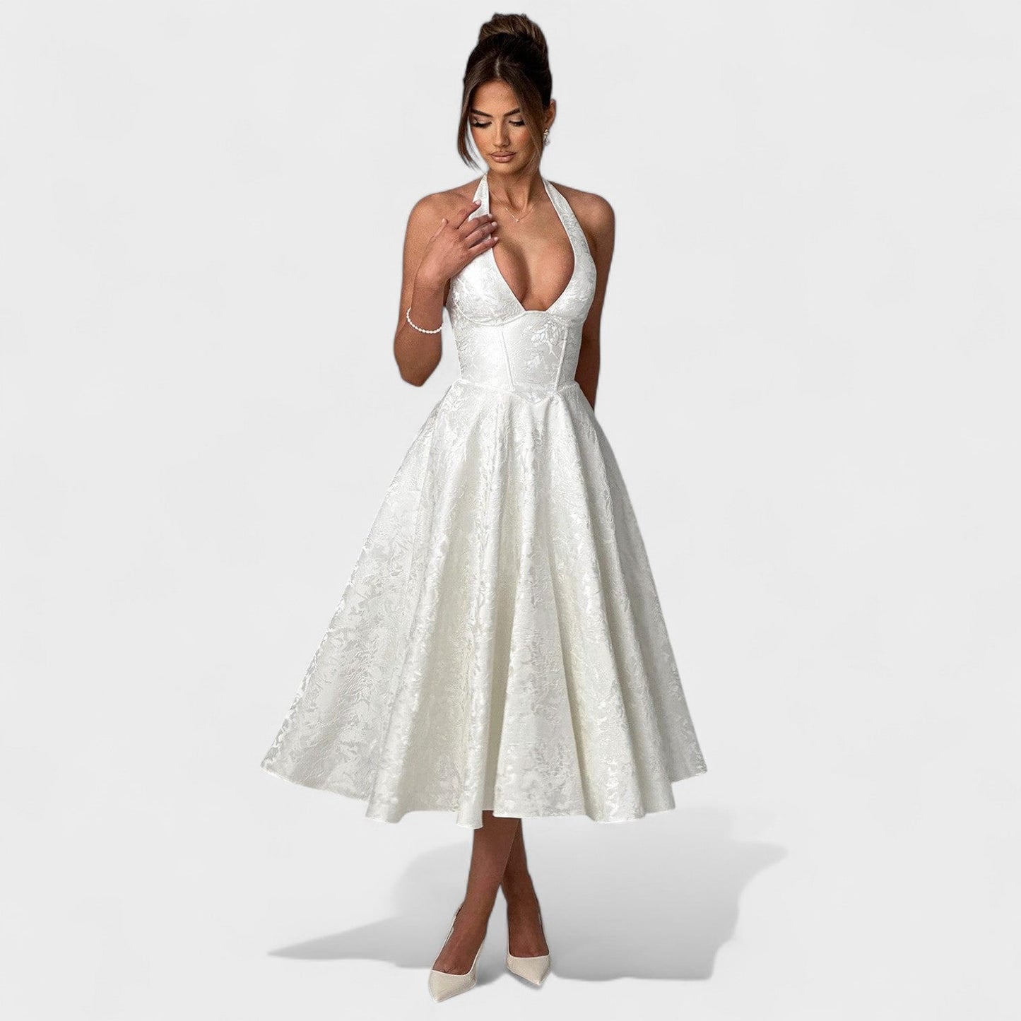 Effie -Vestido midi texturizado con escote en V