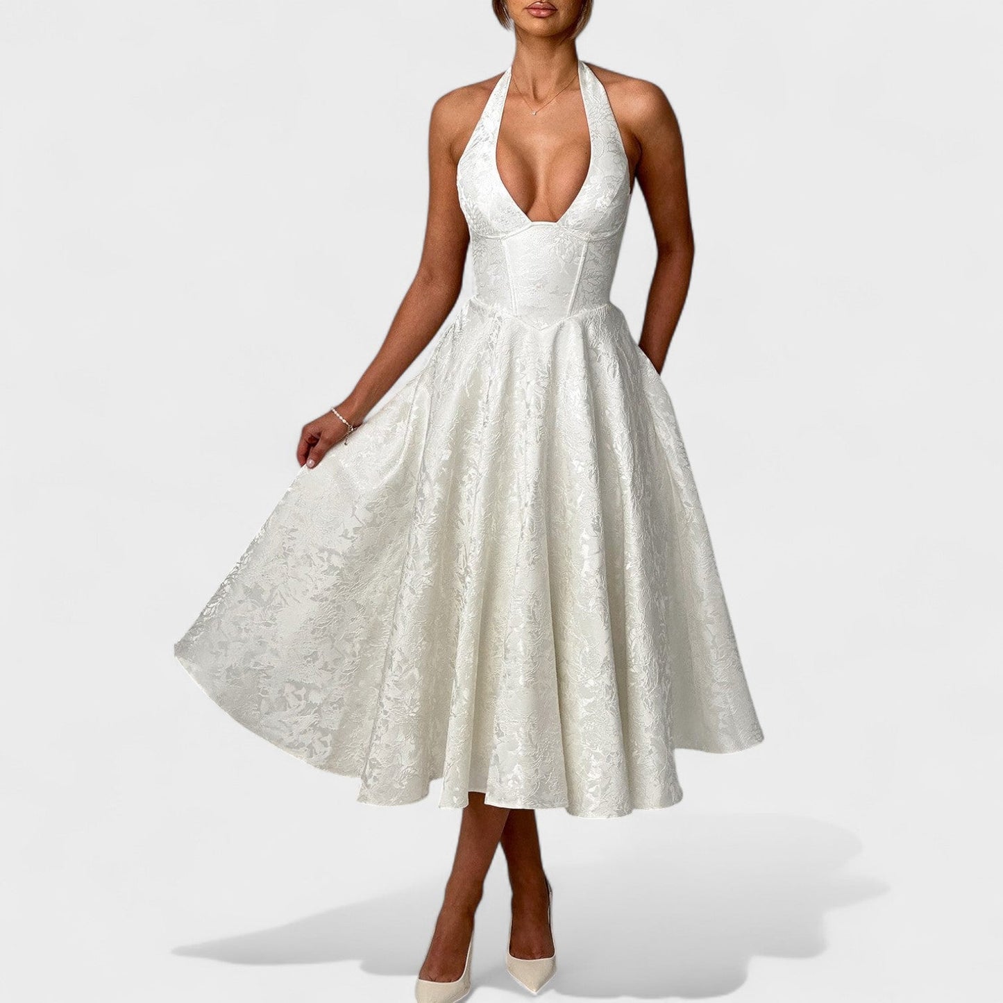 Effie -Vestido midi texturizado con escote en V