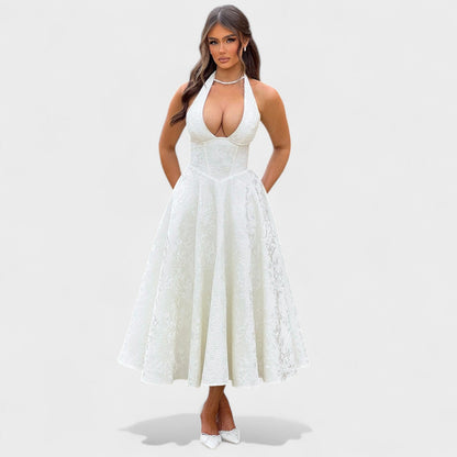 Effie -Vestido midi texturizado con escote en V