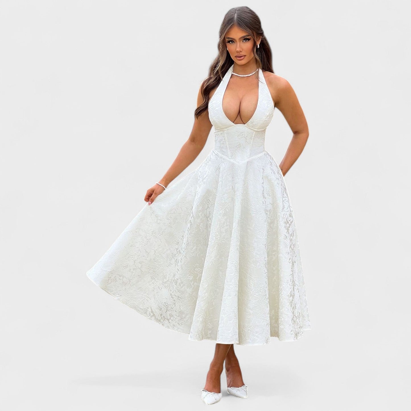 Effie -Vestido midi texturizado con escote en V