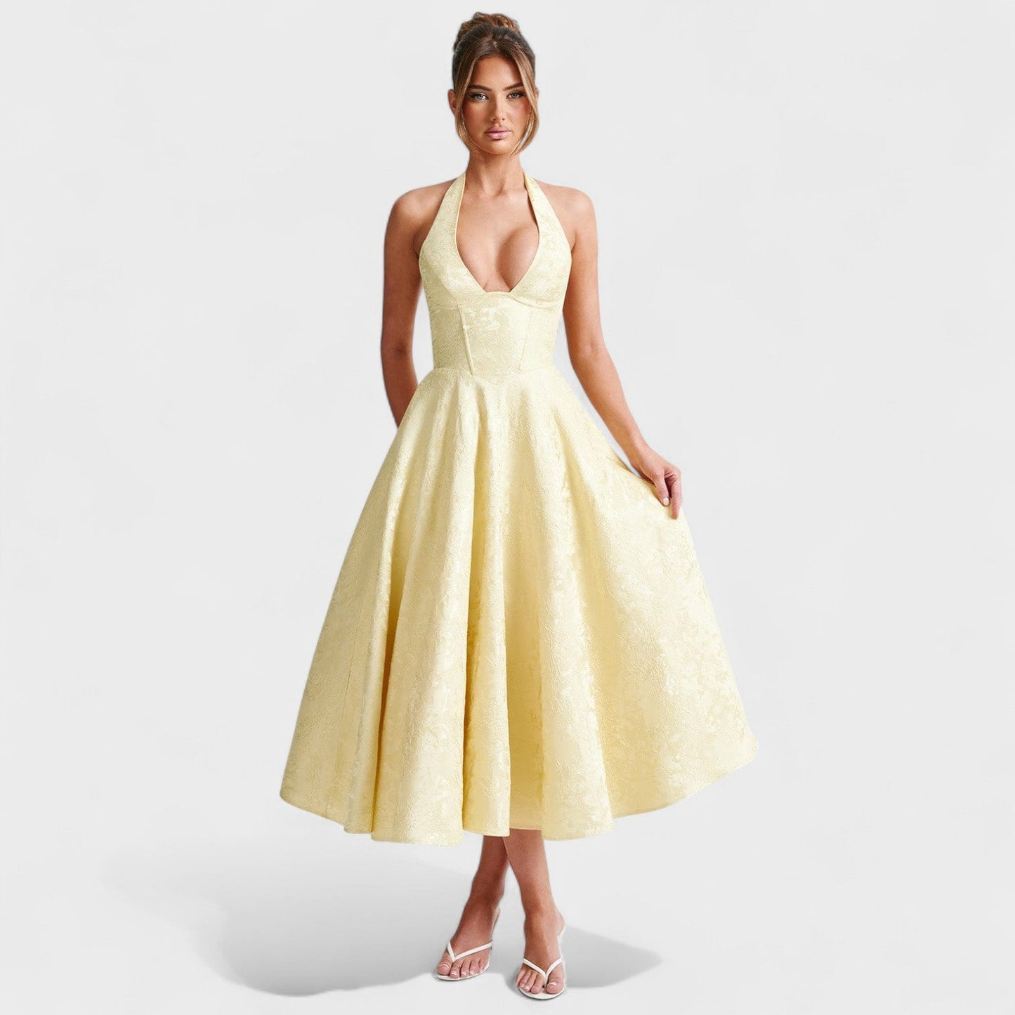 Effie -Vestido midi texturizado con escote en V