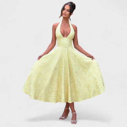 Effie -Vestido midi texturizado con escote en V