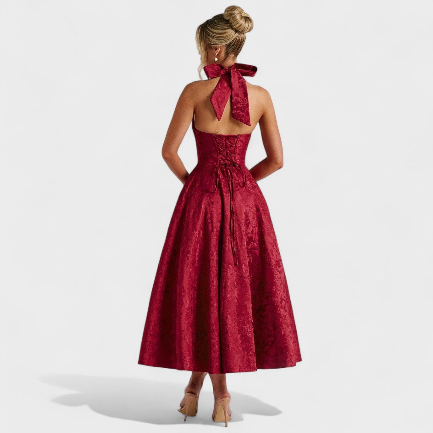 Effie -Vestido midi texturizado con escote en V