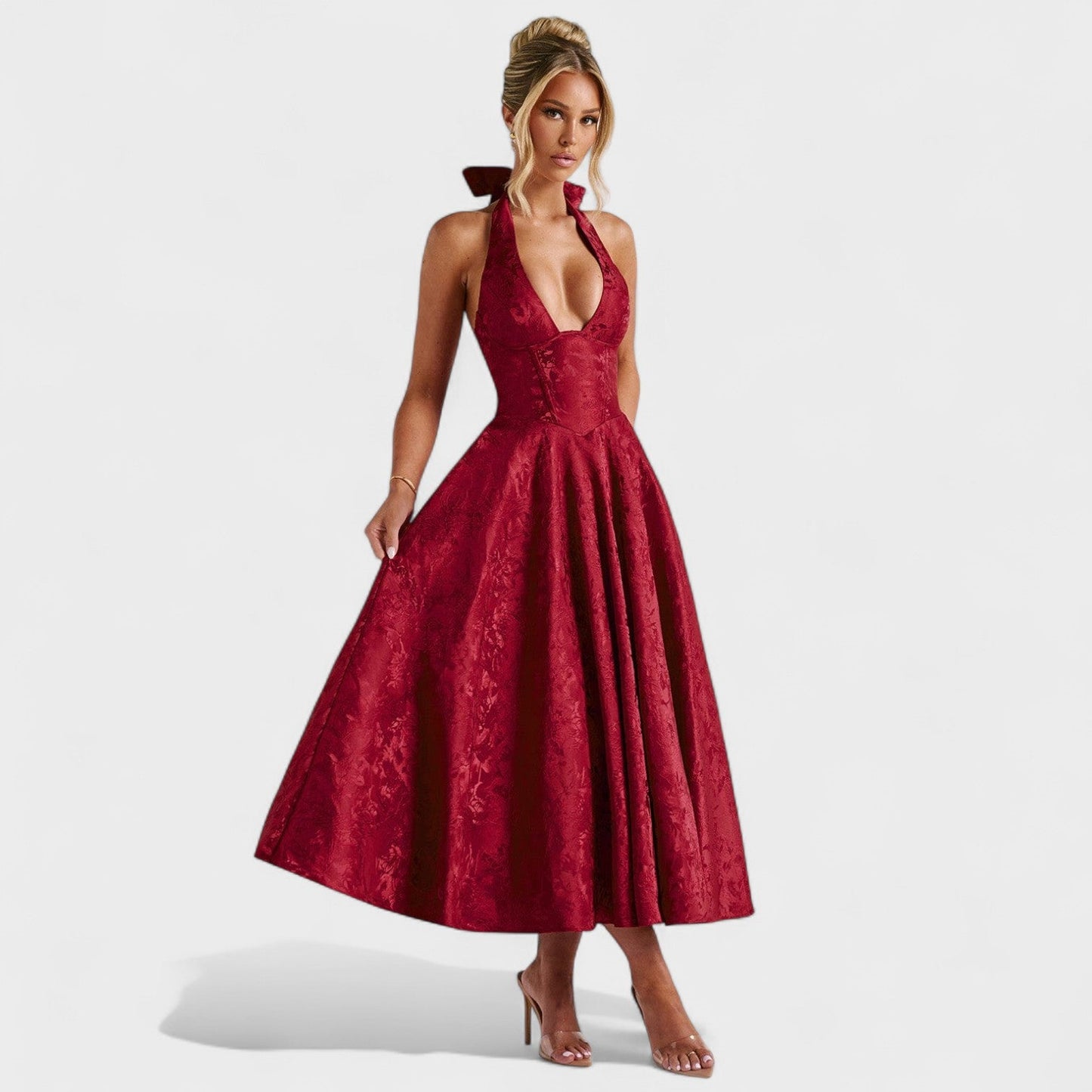 Effie -Vestido midi texturizado con escote en V