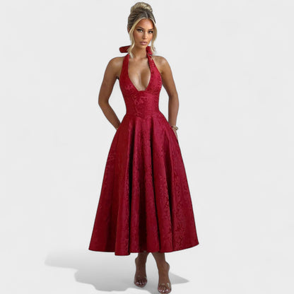 Effie -Vestido midi texturizado con escote en V