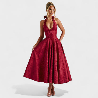 Effie -Vestido midi texturizado con escote en V