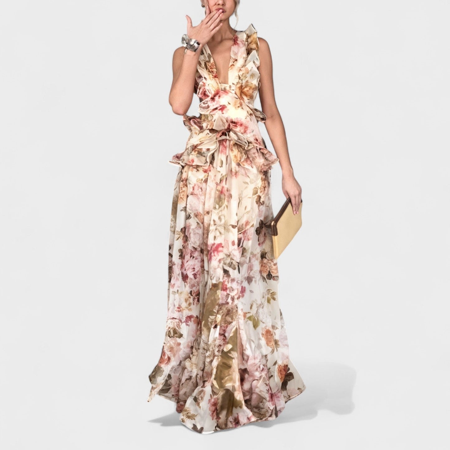 Isabela | Vestido largo con volantes florales