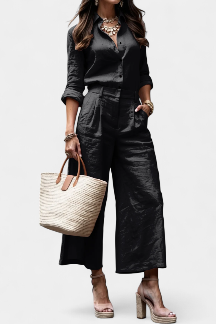 Sabrina | Conjunto Rosa de Camisa Suelta y Pantalones Capri