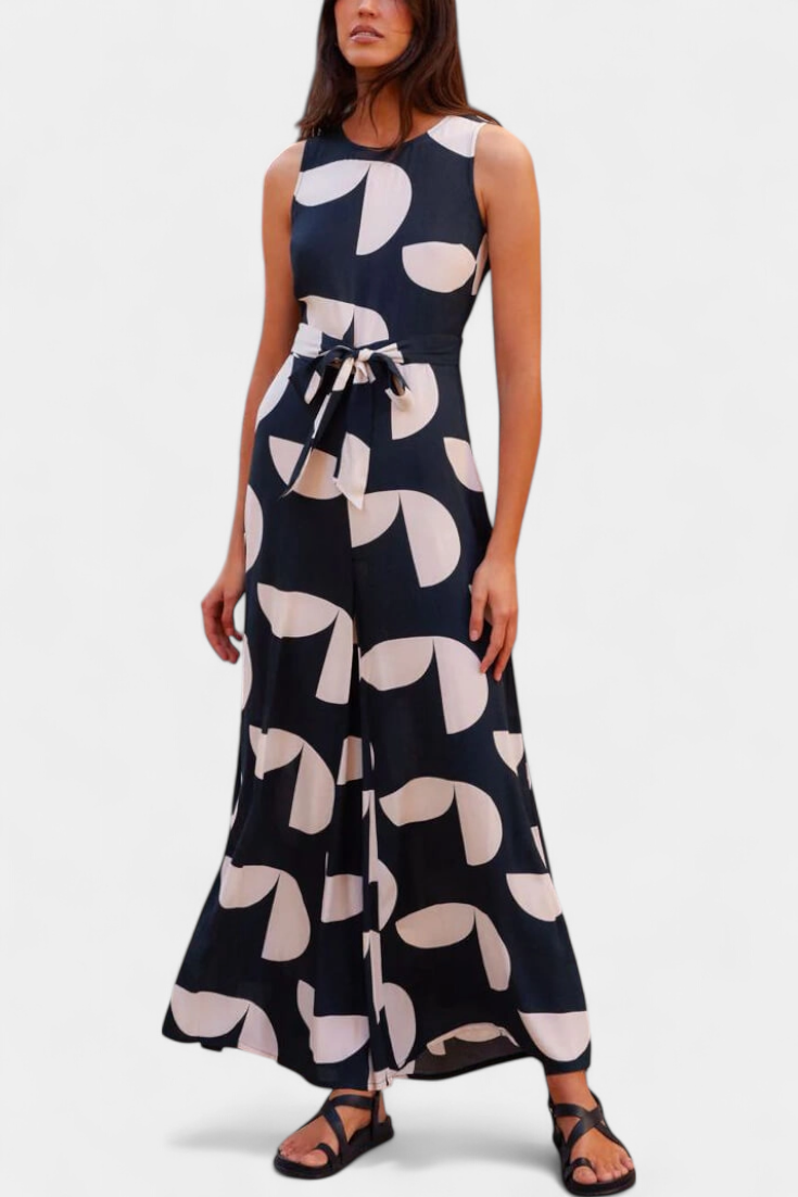 Brooke | Mono Holgado Estampado con Cintura Ceñida y Pierna Ancha