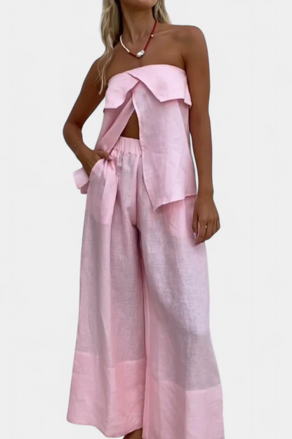 Oriana | Conjunto Strapless con Falda de Abertura en Color Liso