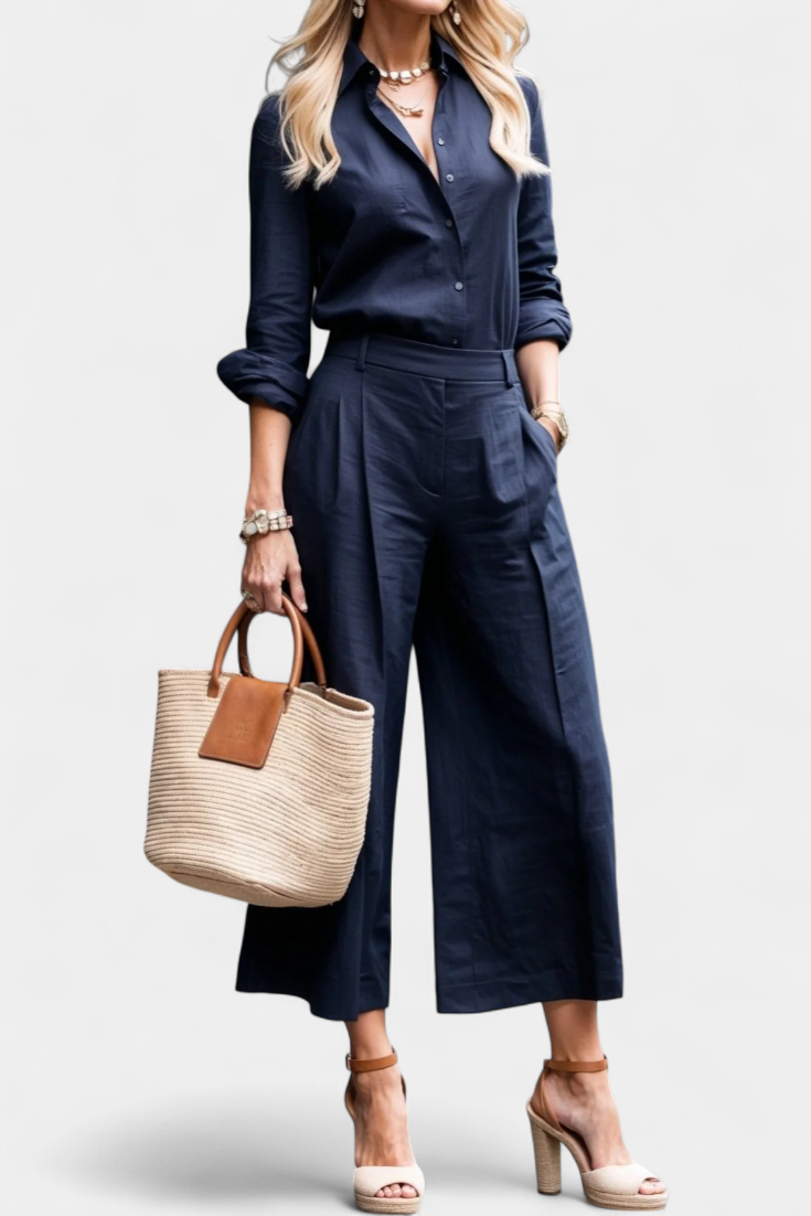 Sabrina | Conjunto Rosa de Camisa Suelta y Pantalones Capri