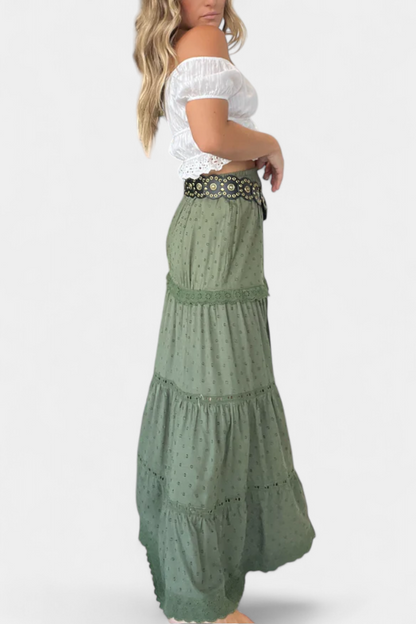 Dola | Falda Maxi Boho con Encaje y Abertura Frontal