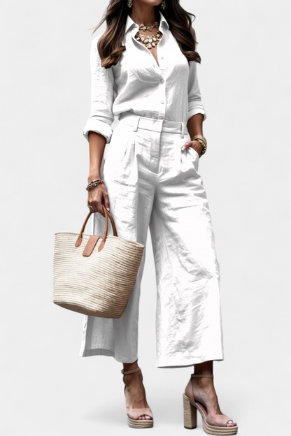 Sabrina | Conjunto Rosa de Camisa Suelta y Pantalones Capri