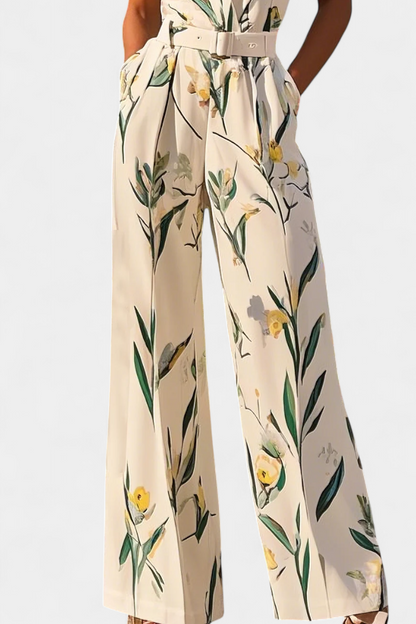 Slara | Mono Largo de Vacaciones con Escote en V y Estampado Blanco