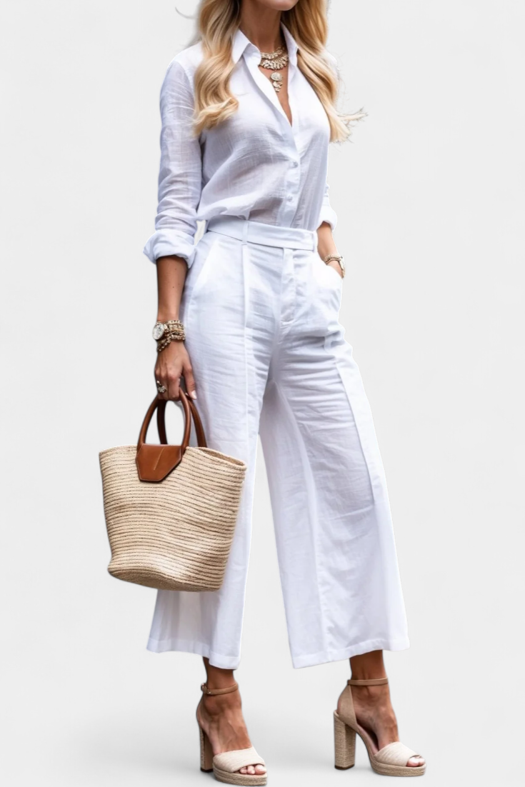 Sabrina | Conjunto Rosa de Camisa Suelta y Pantalones Capri