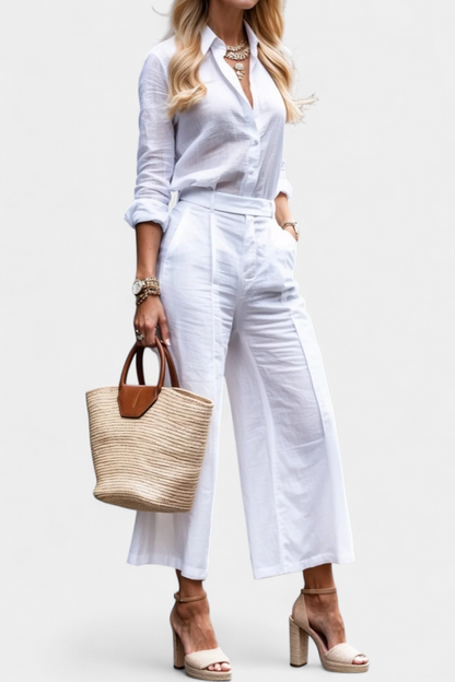 Sabrina | Conjunto Rosa de Camisa Suelta y Pantalones Capri