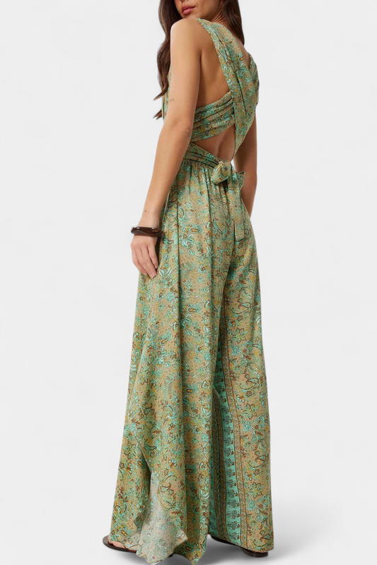 Leandra | Mono Fluido Cruzado con Estampado Floral Verde