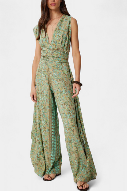 Leandra | Mono Fluido Cruzado con Estampado Floral Verde