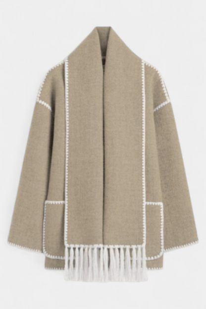 Pauline | Abrigo de Corte Suelto con Bufanda de Flecos Incorporada