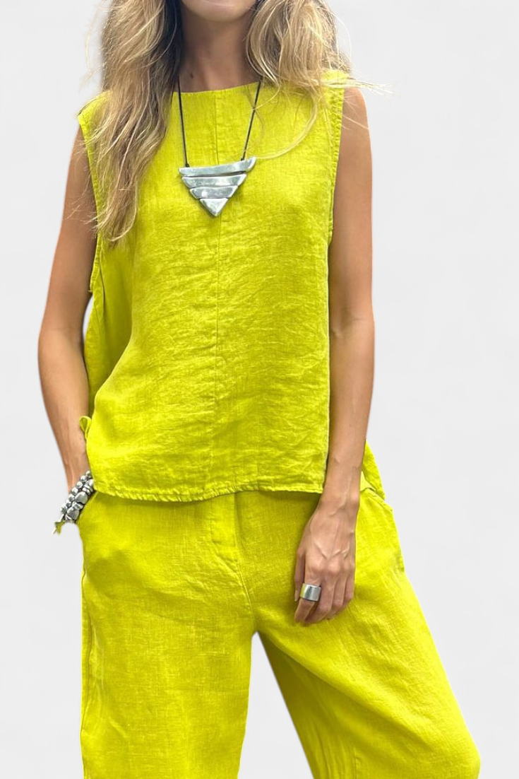 Leona | Conjunto de Chaleco y Pantalón Sin Mangas en Algodón Lino