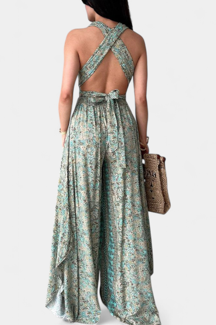 Leandra | Mono Fluido Cruzado con Estampado Floral Verde