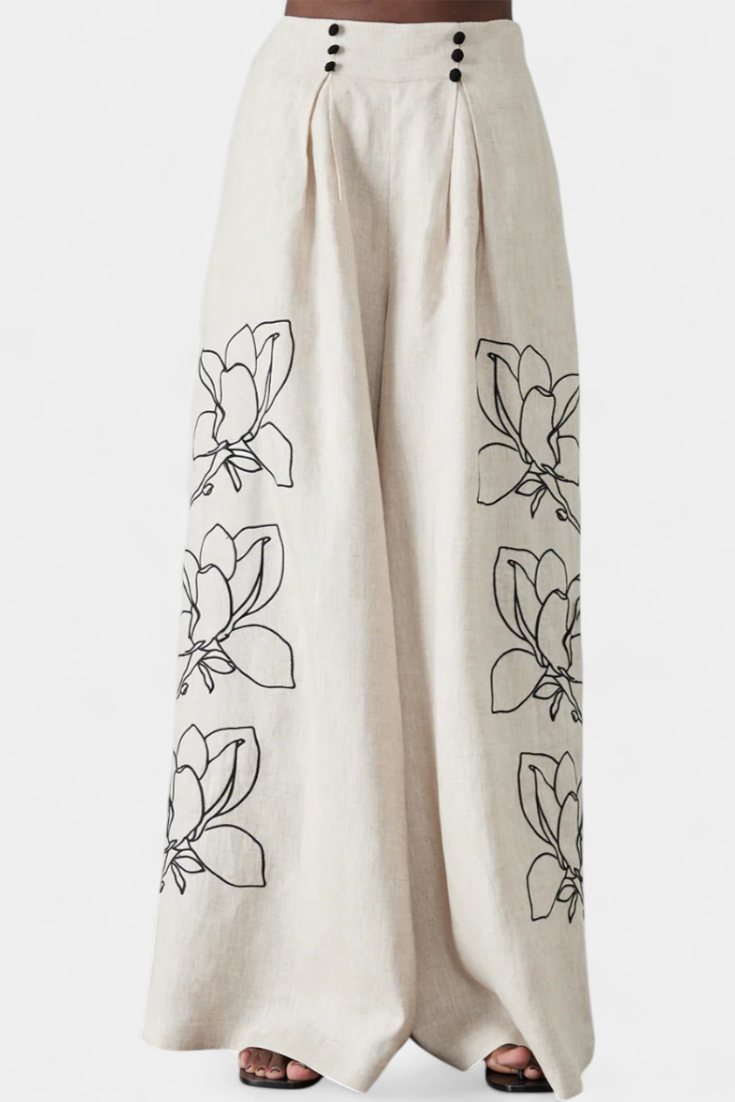 Helen | Conjunto Floral de Pantalón Ancho y Manga Globo