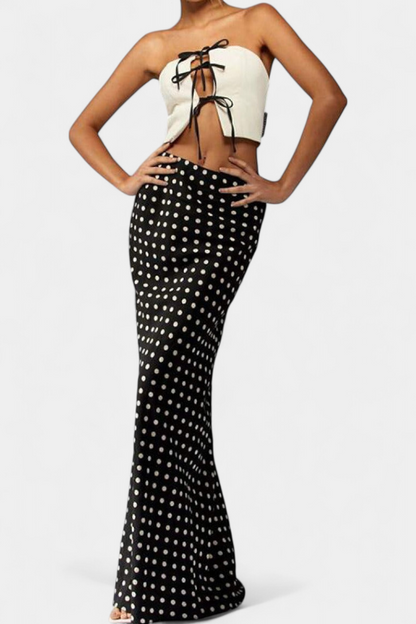 Olda | Falda Larga Entallada de Viscosa con Estampado de Lunares