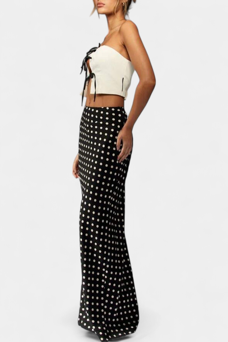 Olda | Falda Larga Entallada de Viscosa con Estampado de Lunares
