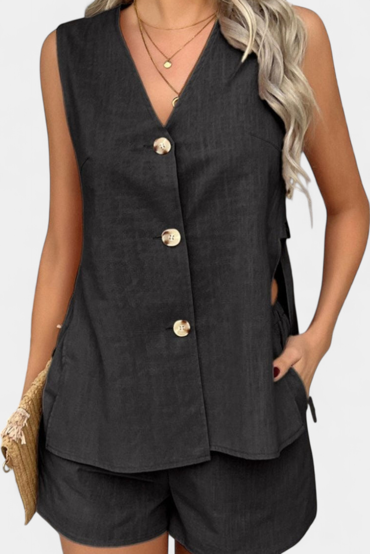 Loren | Conjunto de Lino Sin Mangas de Estilo Relajado